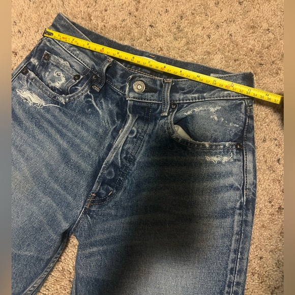 Moussy Vintage Straight Leg Jeans in Mid Blue Distressed Denim - Picture 14 of 16